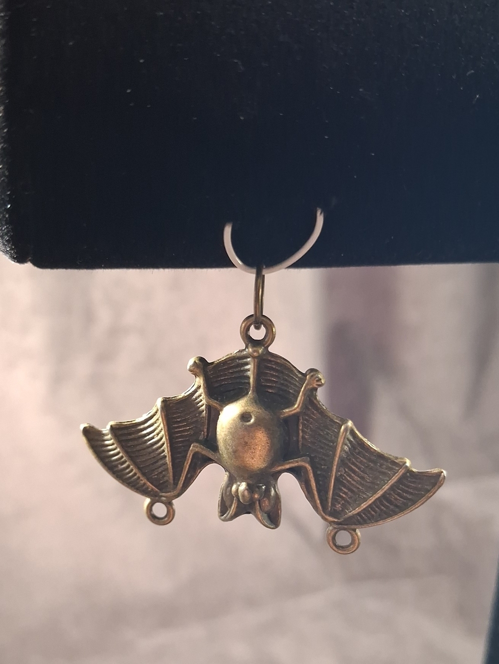 2/$5 Brass Tone Metal 36mm x 58mm Spread Wings Bat Pendant NEW